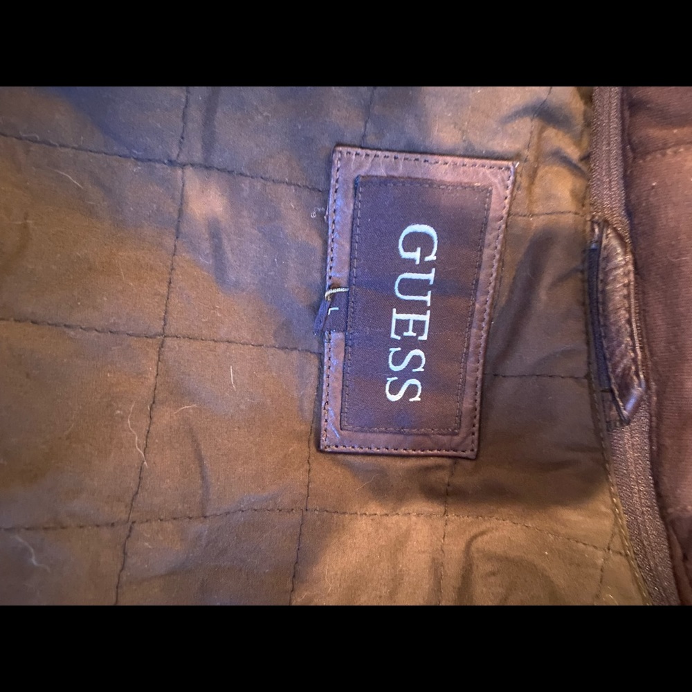 Brown leather guess jacket with hood